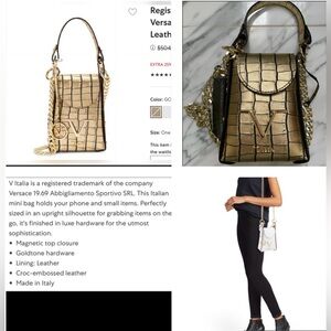 VERSACE V ITALIA MINI GOLD LEATHER CROC EMBOSSED PHONE OR CROSSBODY BAG